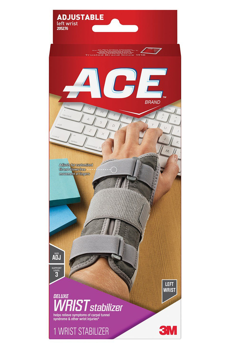 3M Ace Left Wrist Brace, One Size Fits Most-Wrist Brace 3M Ace Aluminum / Nylon / Polyester / Polypropylene / Polyurethane / Spandex Left Hand Gray One Size Fits Most