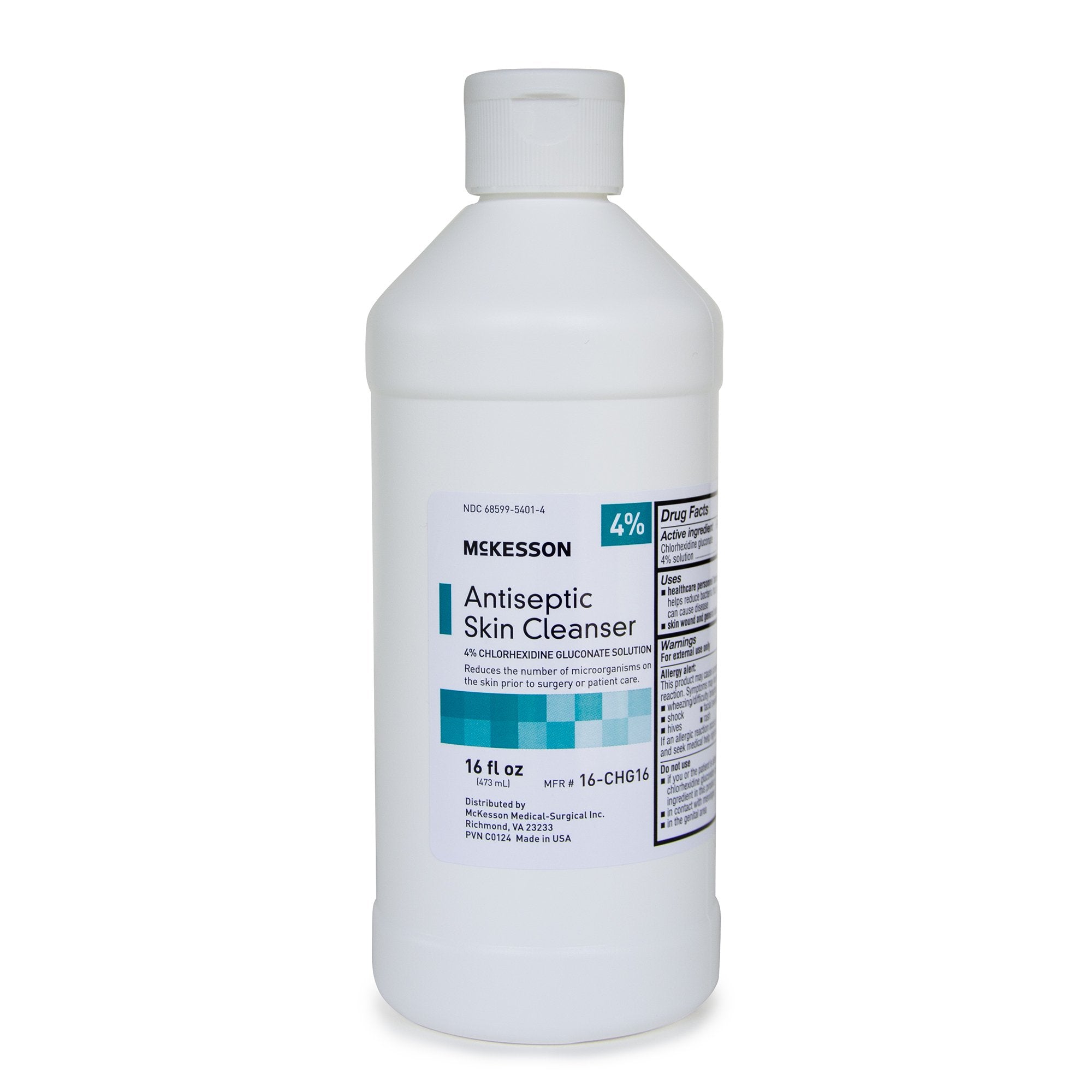 McKesson Antiseptic Skin Cleanser, 16-ounce Flip-Top Bottle-Antiseptic Skin Cleanser McKesson 16 oz. Flip-Top Bottle 4% Strength CHG (Chlorhexidine Gluconate) / Isopropyl Alcohol NonSterile