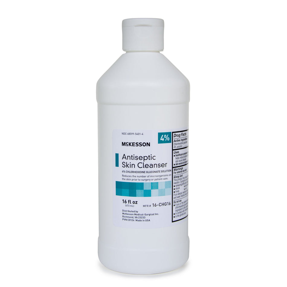 McKesson Antiseptic Skin Cleanser, 16-ounce Flip-Top Bottle-Antiseptic Skin Cleanser McKesson 16 oz. Flip-Top Bottle 4% Strength CHG (Chlorhexidine Gluconate) / Isopropyl Alcohol NonSterile