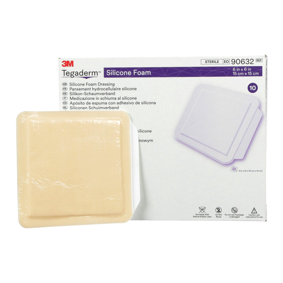 3M� Tegaderm� Silicone Face Foam Dressing, 4 x 4-1/4 Inch-Foam Dressing 3M� Tegaderm� 4 X 4-1/4 Inch Without Border Film Backing Silicone Face Square Sterile