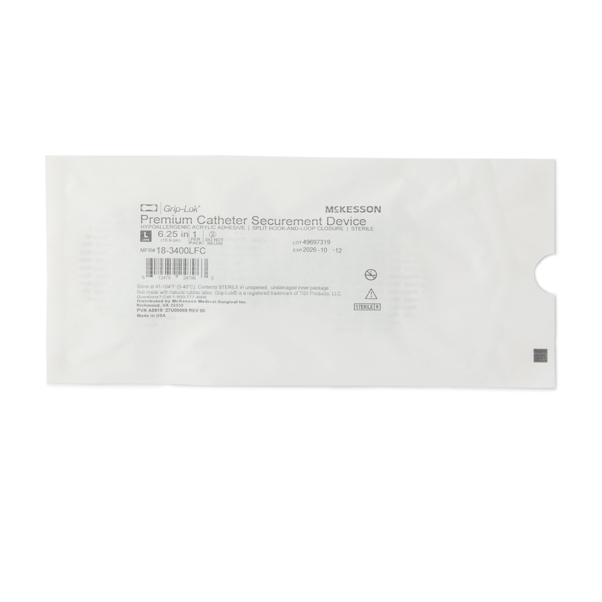 McKesson Grip-Lok Premium Catheter Securement Devices-"Catheter Stabilization Device McKesson Premium Large, 6.25 Inch, Sterile"