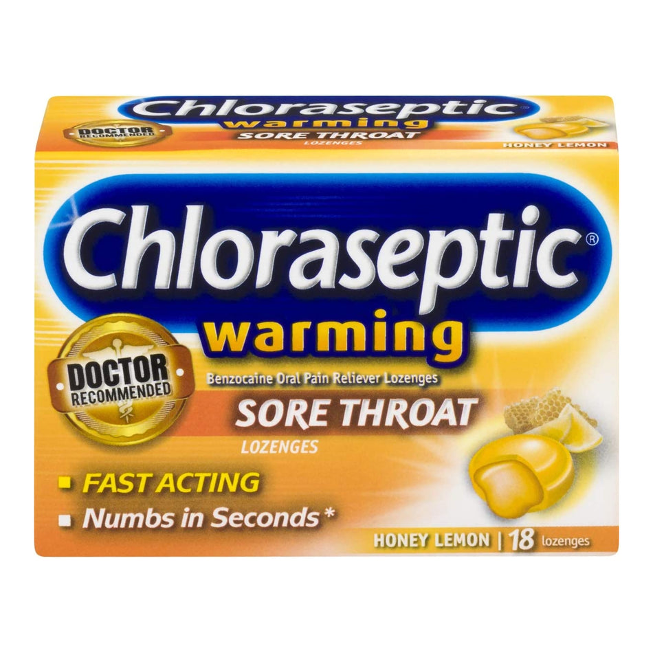Chloraseptic Warming Sore Throat Lozenges Honey Lemon-Sore Throat Relief Chloraseptic Lozenge 18 per Box