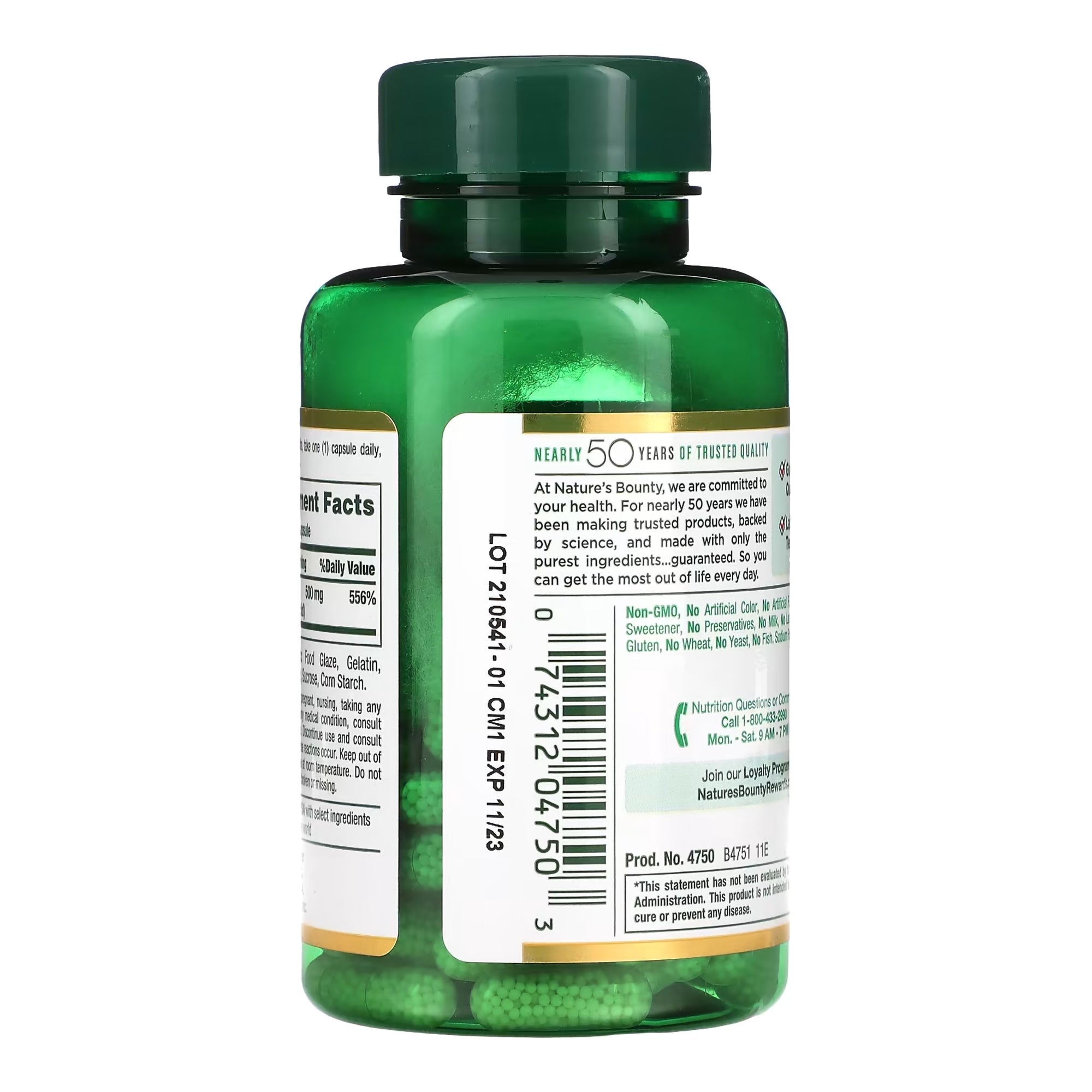 Nature's Bounty Vitamin C-500 mg Time Released Capsules-Vitamin C Supplement Nature's Bounty 500 mg Strength Capsule 100 per Bottle