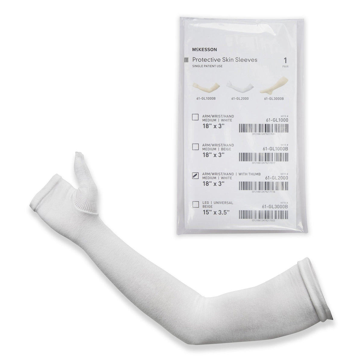 McKesson Protective Skin Sleeve, Arm/Wrist/Hand, with Thumb, Medium, White - Apparel>Protective Sleeves - McKesson Brand