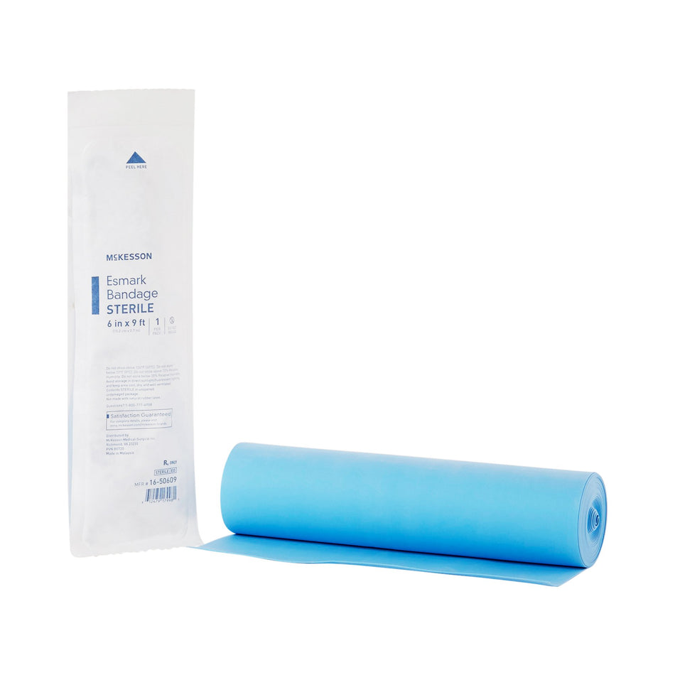McKesson No Closure Esmark Compression Bandage, 6 Inch x 3 Yard-Esmark Compression Bandage McKesson 6 Inch X 3 Yard No Closure Blue Sterile High Compression