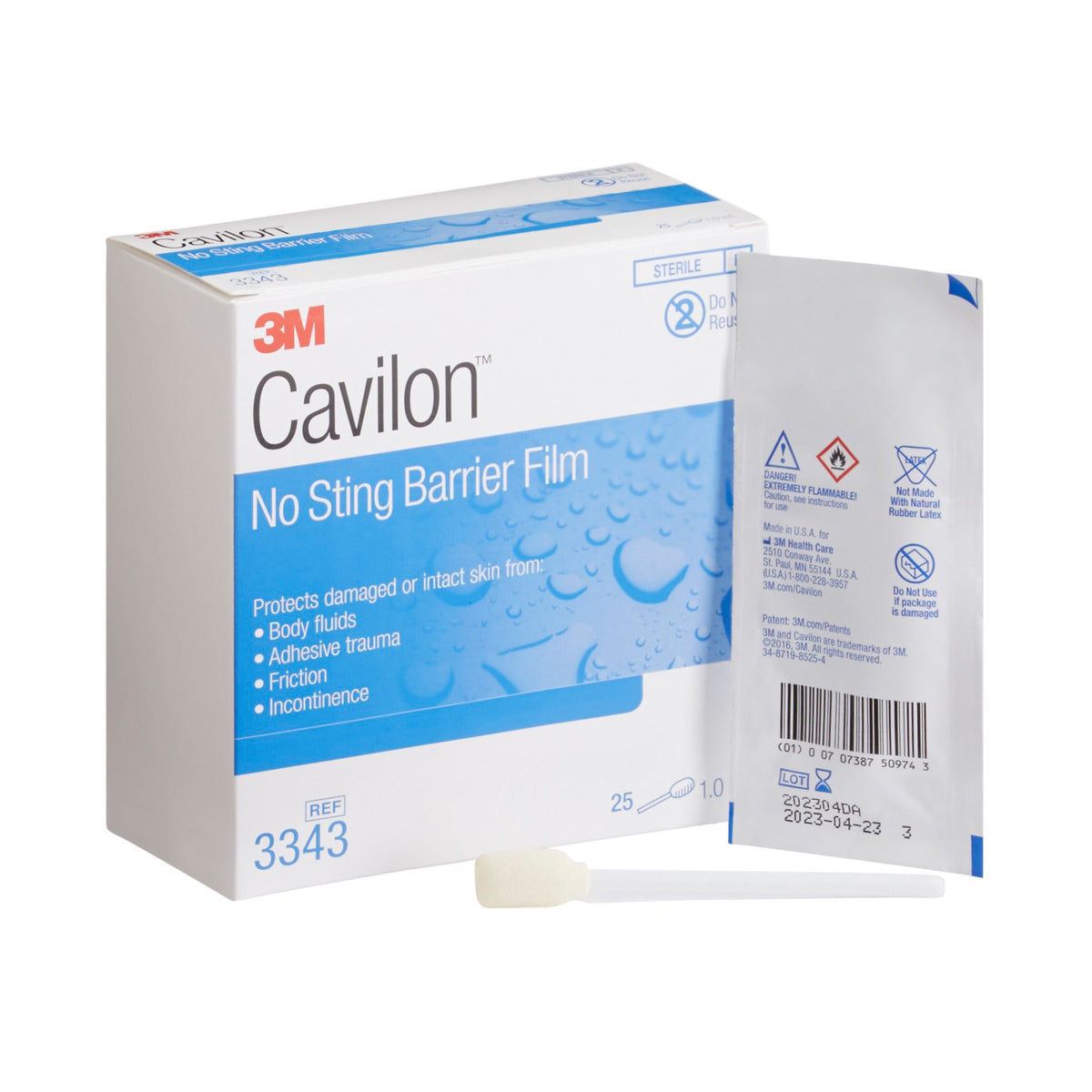 3M Cavilon Barrier Film, No Sting, Alcohol-Free, Conforming, 1.0 mL-Skin Barrier Applicator 3M Cavilon No Sting 26 to 62% Strength Hexamethyldisiloxane / Isooctane / Acrylate Terpolymer / Polyphenylmethylsiloxane Individual Packet Sterile