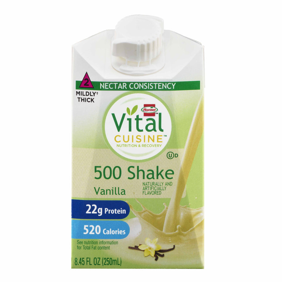 Vital Cuisine 500 Shake Vanilla Nutrition and Recovery, 8.45-ounce carton-Oral Supplement Hormel Vital Cuisine 500 Shakes Vanilla Flavor Liquid 8.45 oz. Carton