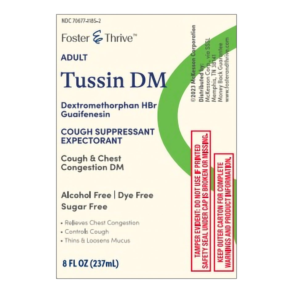 Foster & Thrive Adult Tussin DM Max Dextromethorphan HBr Guaifenesin Liquid Sugar Free-Cold and Cough Relief Foster & Thrive 100 mg - 10 mg / 5 mL Strength Syrup 4 oz.