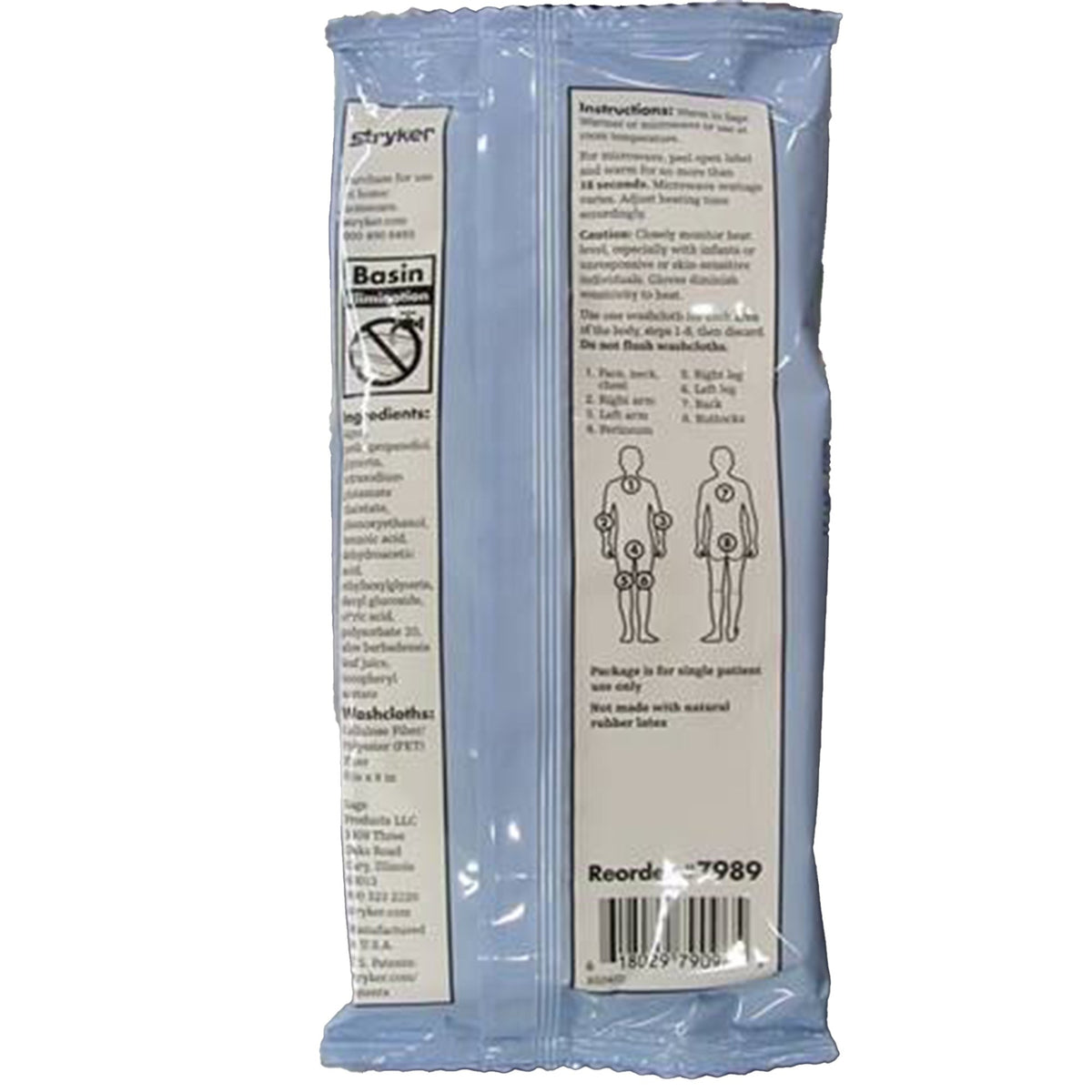 Sage Products Bath Wipe, 8 per Pack-Rinse-Free Bath Wipe Sage Bath Soft Pack Unscented 8 Count
