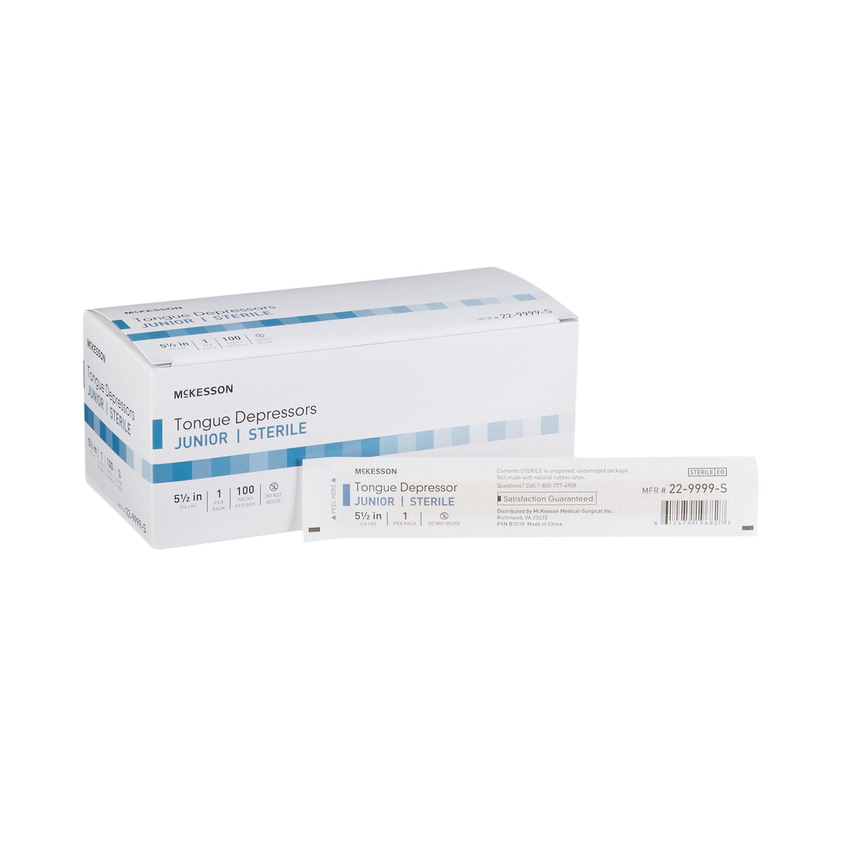 McKesson Tongue Depressors, Junior, 5.5" Length Wood, Sterile, 15.9 mm-Tongue Depressor McKesson 5-1/2 Inch Length Wood Junior