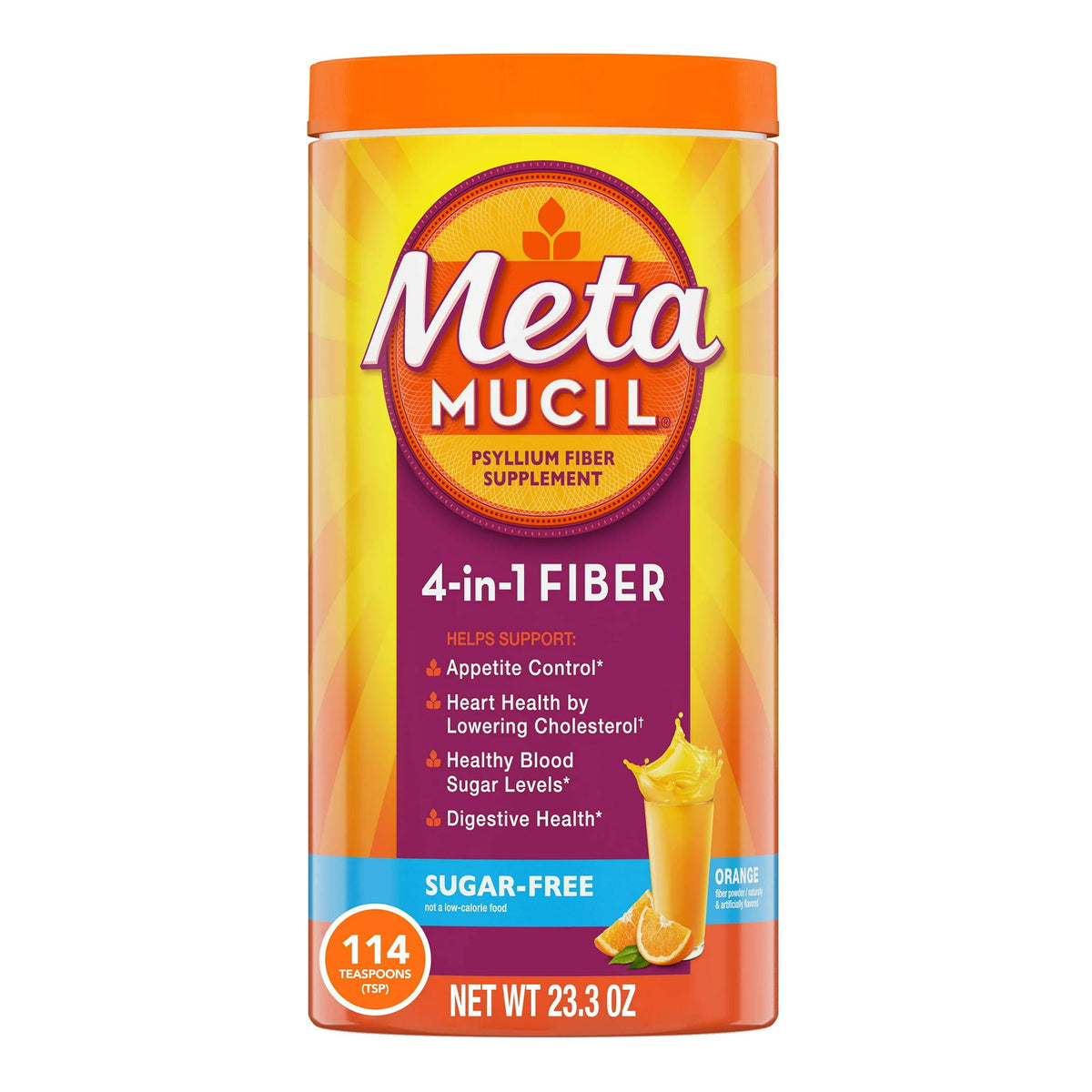 Metamucil Psyllium Fiber Supplement, Orange Powder-Fiber Supplement Metamucil Orange Flavor Powder 23.3 oz. 3.4 Gram Strength Psyllium Husk