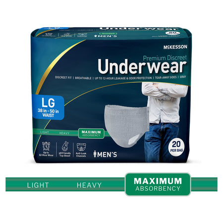 McKesson Premium Discreet Underwear for Men, Maximum Absorbency, Large - Incontinence>Adult Briefs and Protective Undergar...