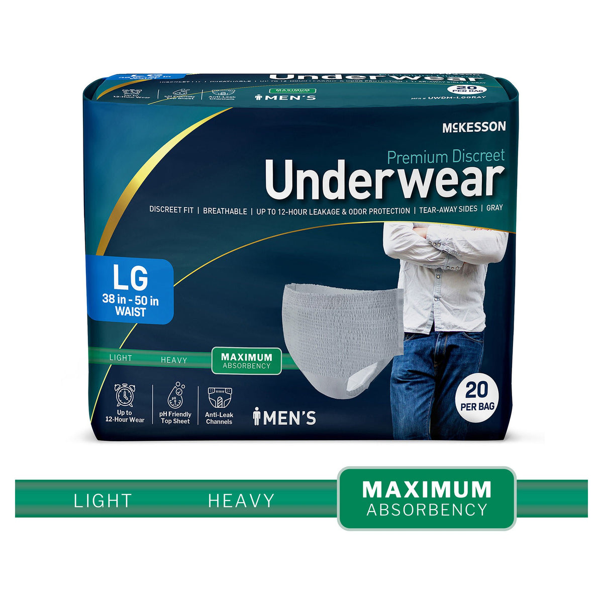 McKesson Premium Discreet Underwear for Men, Maximum Absorbency, Large - Incontinence>Adult Briefs and Protective Undergar...