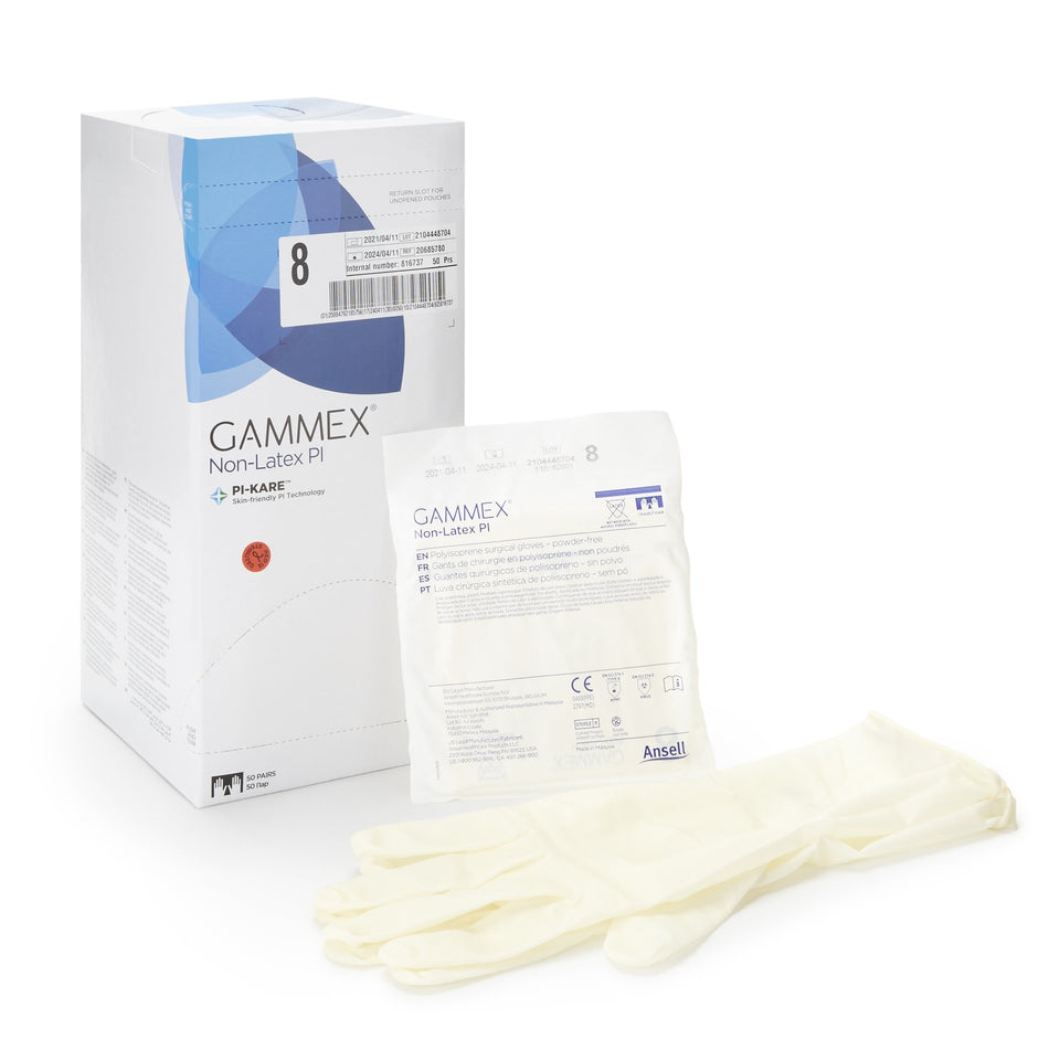Gammex� Non-Latex PI Polyisoprene Surgical Glove, Size 8, White-Surgical Glove GAMMEX� Non-Latex PI Size 8 Sterile Polyisoprene Standard Cuff Length Micro-Textured White Chemo Tested