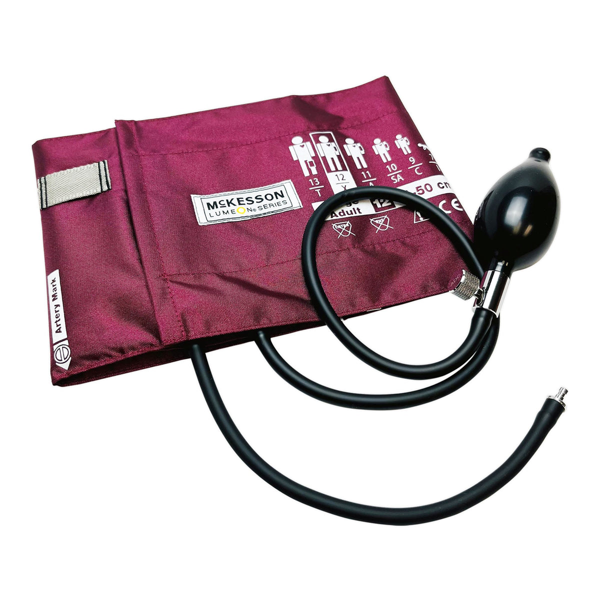 McKesson Lumeon Blood Pressure Cuff and Bulb, Nylon Cuff, Large Cuff, Burgundy, 34 - 50 cm, Arm, Adult-Reusable Blood Pressure Cuff and Bulb McKesson LUMEON 34 to 50 cm Arm Nylon Cuff Large Adult Cuff