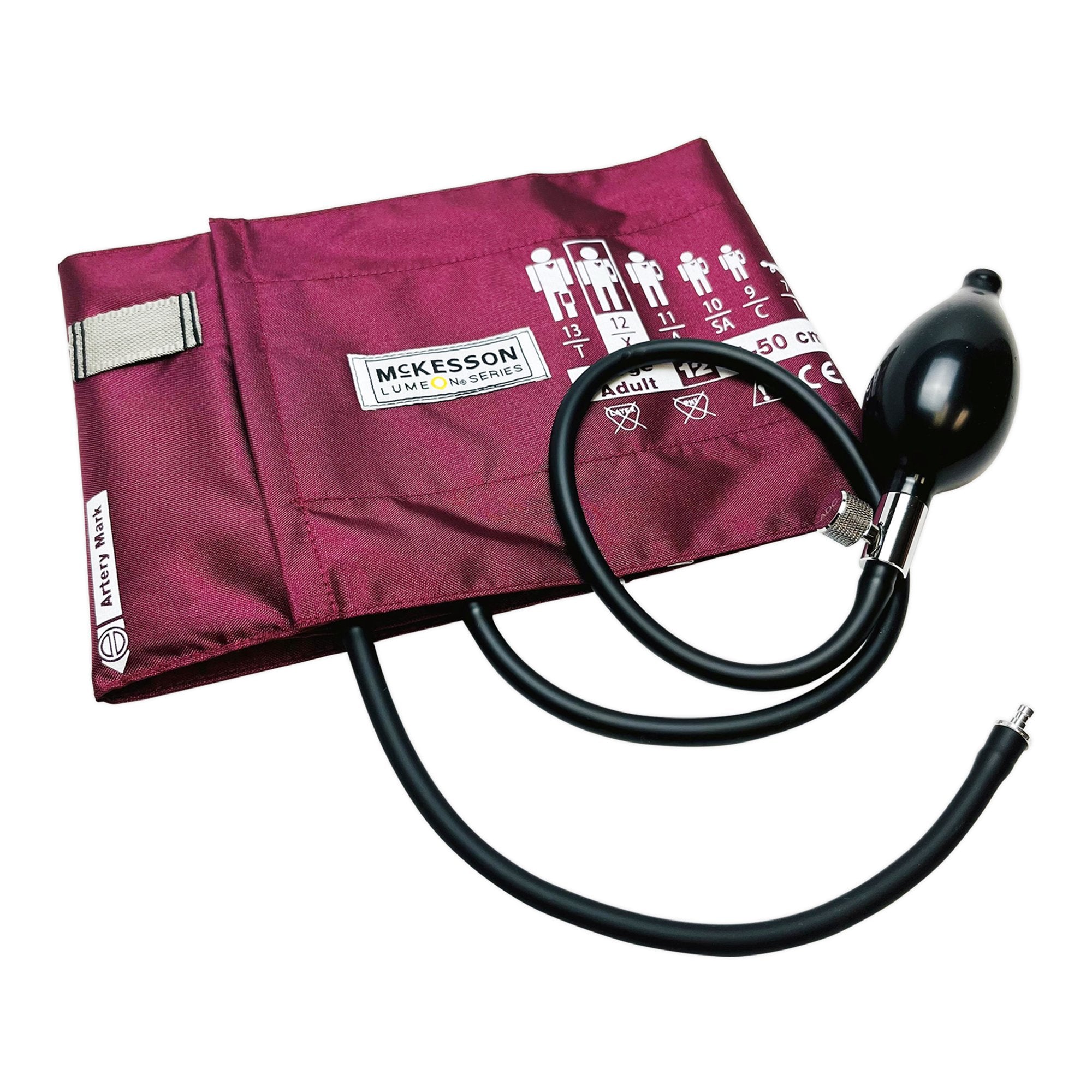 McKesson Lumeon Blood Pressure Cuff and Bulb, Nylon Cuff, Large Cuff, Burgundy, 34 - 50 cm, Arm, Adult-Reusable Blood Pressure Cuff and Bulb McKesson LUMEON 34 to 50 cm Arm Nylon Cuff Large Adult Cuff