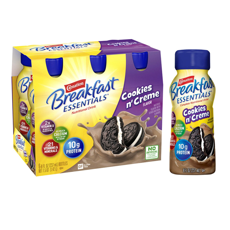 Carnation Breakfast Essentials Cookies N Crme Nutritional Drink, 8-ounce bottle-Oral Supplement Carnation Breakfast Essentials Cookies N Crme Flavor Liquid 8 oz. Bottle