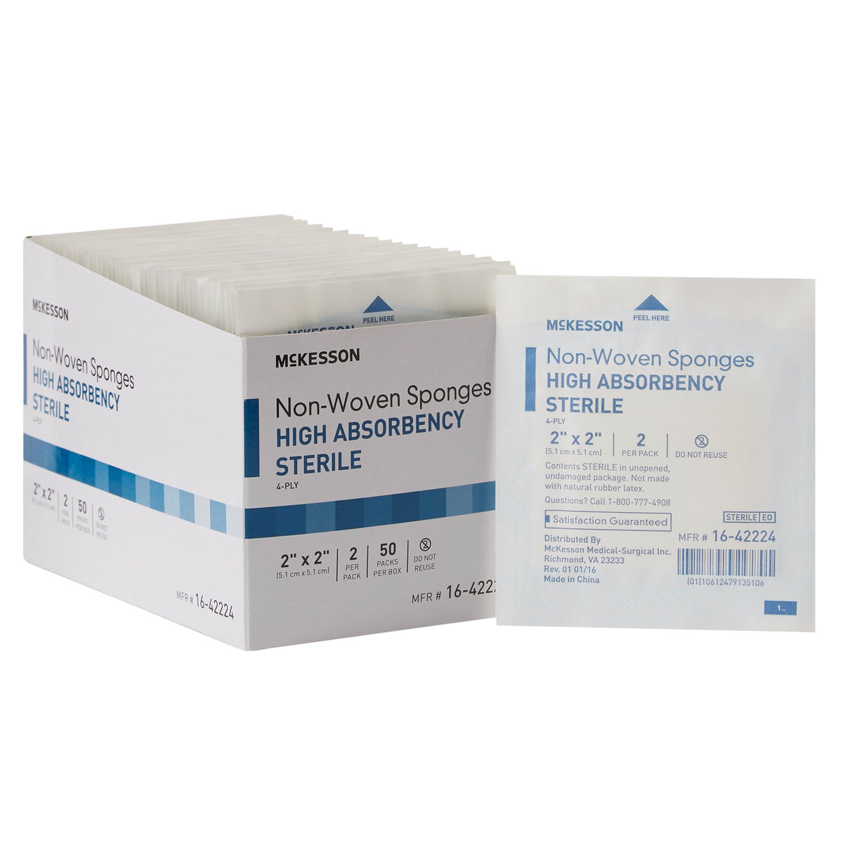 McKesson Sterile Nonwoven Sponge, 2 x 2 Inch, 4-Ply-Nonwoven Sponge McKesson 2 X 2 Inch 4-Ply Sterile 2 per Pack