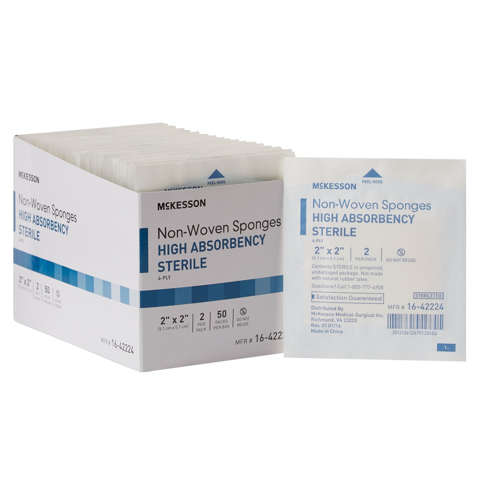 McKesson Sterile Nonwoven Sponge, 2 x 2 Inch, 4-Ply-Nonwoven Sponge McKesson 2 X 2 Inch 4-Ply Sterile 2 per Pack