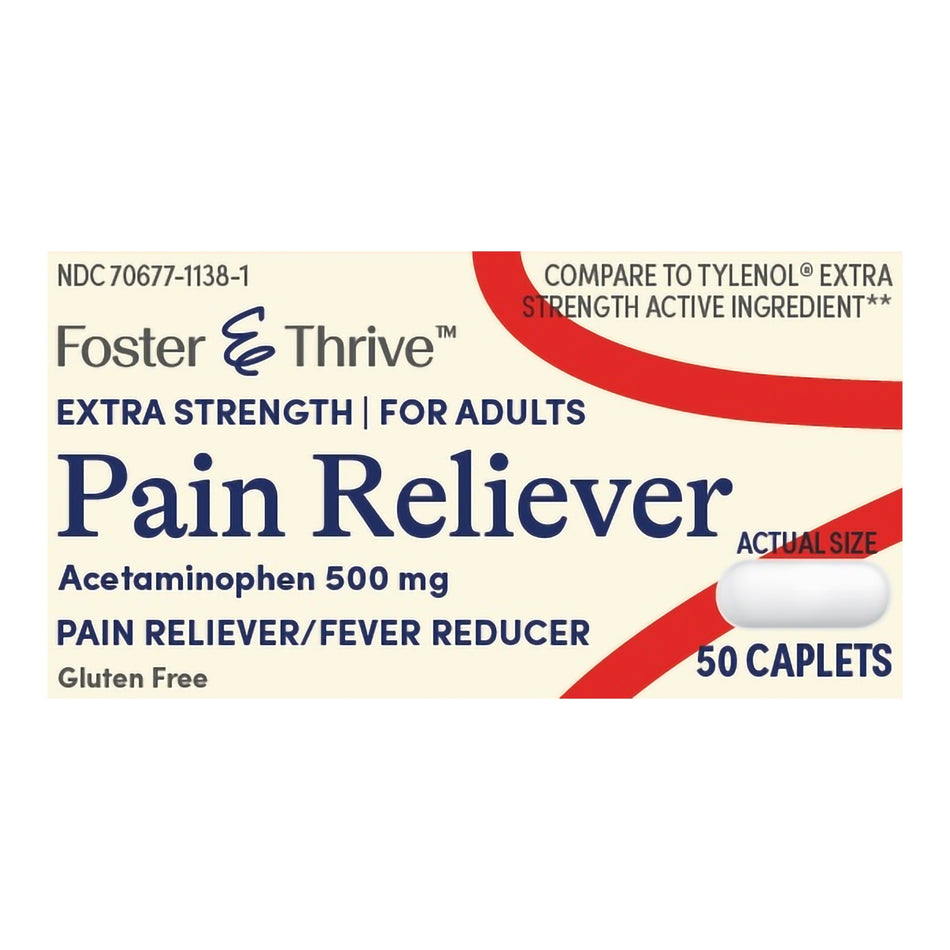 Foster & Thrive Pain Reliever Acetaminophen 500 mg Caplets Extra Strength-Pain Relief Foster & Thrive 500 mg Strength Acetaminophen Caplet 50 per Bottle