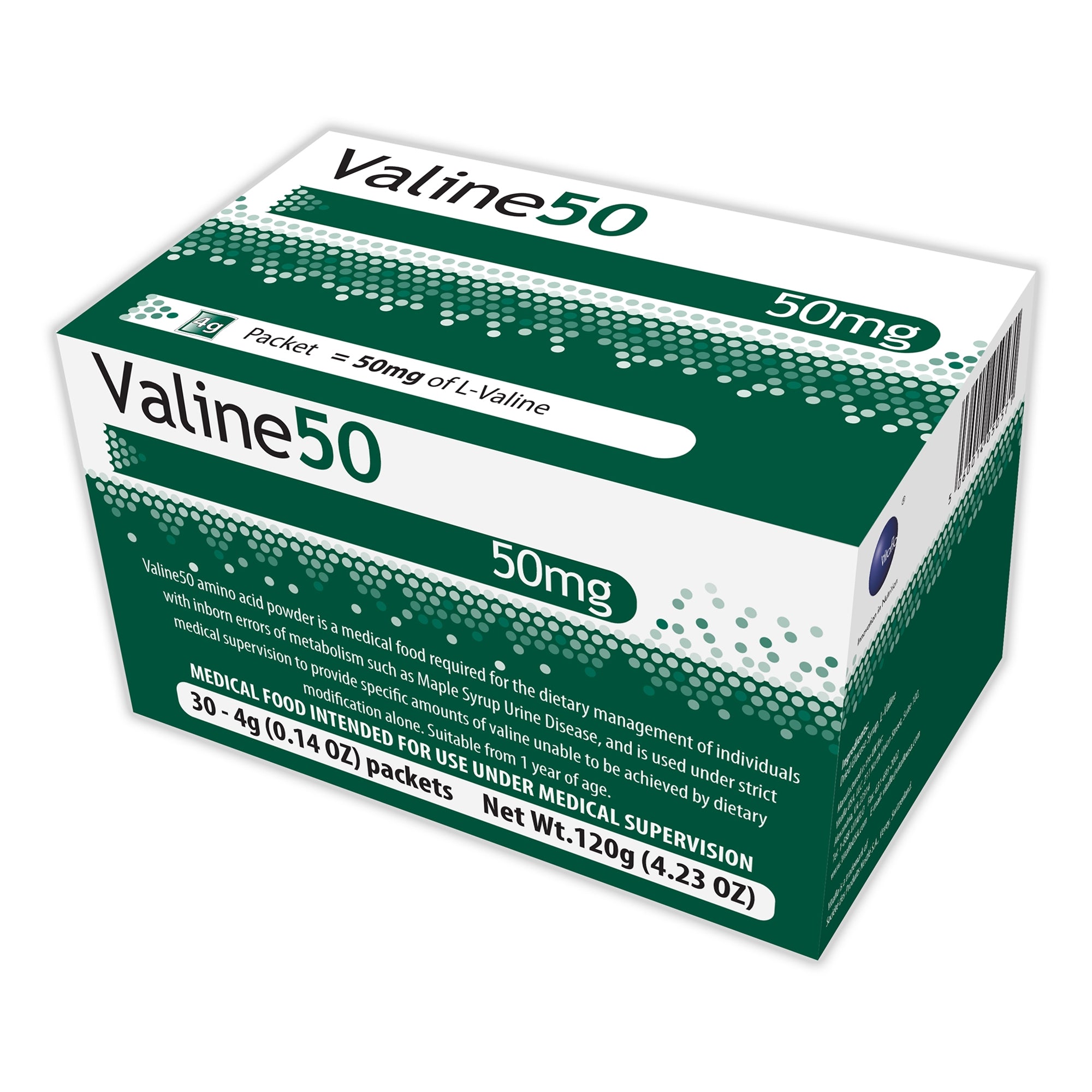 Valine50 Medical Food for the Dietary Management of MSUD-Oral Supplement Valine 50 Unflavored Powder 4 Gram Individual Packet