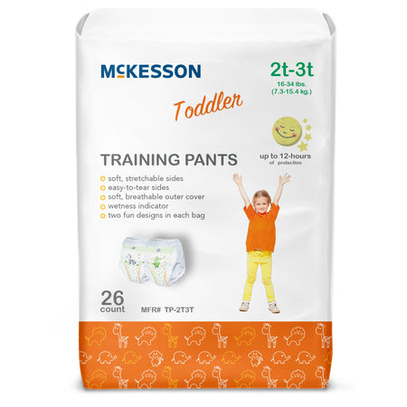 McKesson Training Pants, 2T to 3T-Unisex Toddler Training Pants McKesson Pull On with Tear Away Seams Size 2T to 3T Disposable Heavy Absorbency