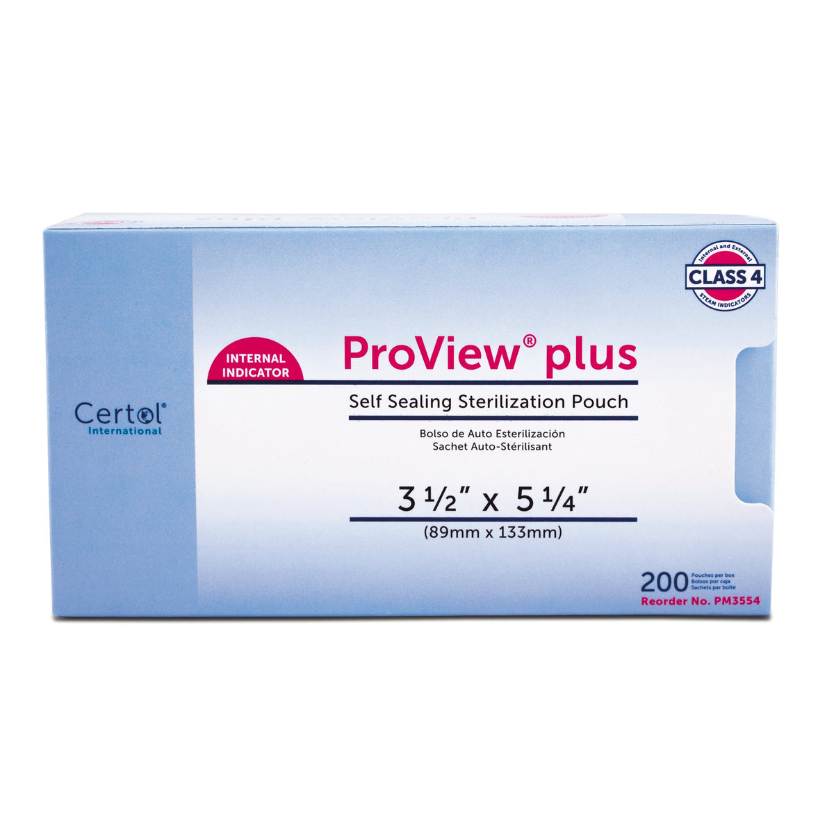 ProView plus Sterilization Pouch, 3-1/2 x 5-1/4 Inch-Sterilization Pouch ProView plus Gas / Steam / Chemical Vapor 3-1/2 X 5-1/4 Inch Transparent / Blue Self Seal Paper / Film