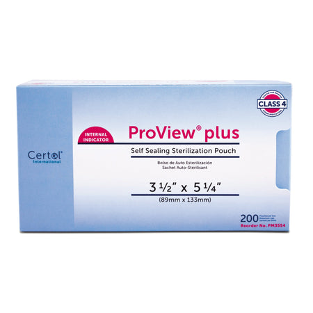 ProView plus Sterilization Pouch, 3-1/2 x 5-1/4 Inch-Sterilization Pouch ProView plus Gas / Steam / Chemical Vapor 3-1/2 X 5-1/4 Inch Transparent / Blue Self Seal Paper / Film