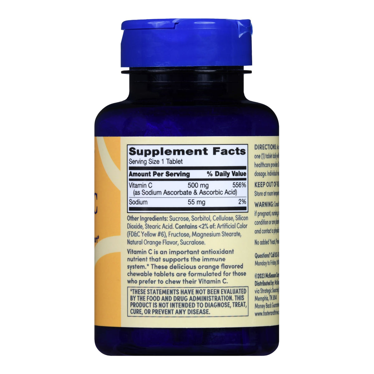 Foster & Thrive Chewable Vitamin C 500 mg Tablets Natural Orange-Vitamin C Supplement Foster & Thrive Ascorbic Acid 500 mg Strength Chewable Tablet 100 per Bottle