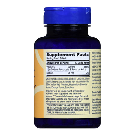Foster & Thrive Chewable Vitamin C 500 mg Tablets Natural Orange-Vitamin C Supplement Foster & Thrive Ascorbic Acid 500 mg Strength Chewable Tablet 100 per Bottle