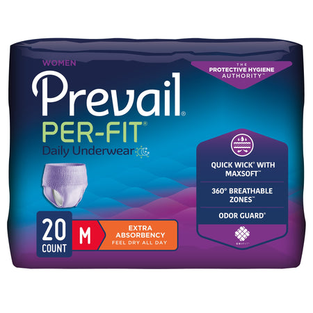 Prevail Per-Fit Women Extra Absorbent Underwear, Medium-Female Adult Absorbent Underwear Prevail Per-Fit Pull On with Tear Away Seams Medium Disposable Moderate Absorbency