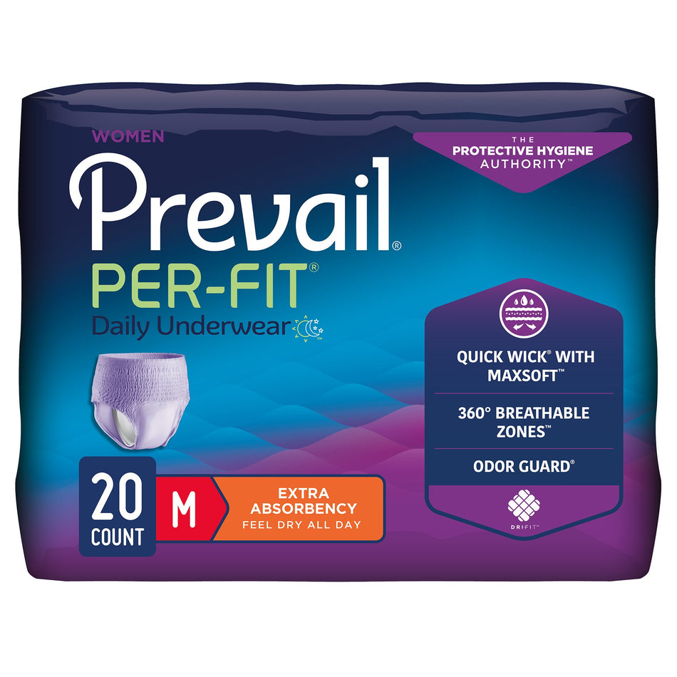 Prevail Per-Fit Women Extra Absorbent Underwear, Medium-Female Adult Absorbent Underwear Prevail Per-Fit Pull On with Tear Away Seams Medium Disposable Moderate Absorbency