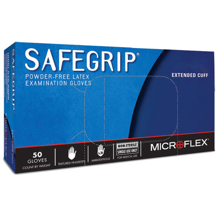 SafeGrip® Latex Extended Cuff Length Exam Glove, Medium, Blue - Gloves>Exam Gloves - Microflex Medical