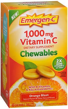 Emergen-C Vitamin C 1000 mg Chewables Tablets Orange Blast-"Vitamin C Supplement Emergen-C Ascorbic Acid 1,000 mg Strength Chewable Tablet 40 per Box Orange Flavor"