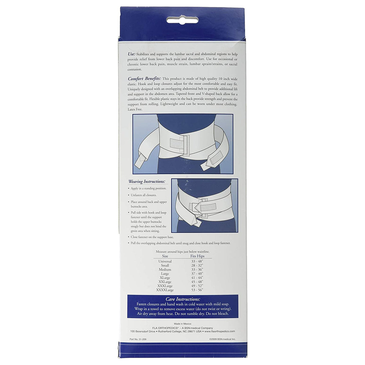 FLA Orthopedics Lumbar Sacral Support with Abdominal Belt, Small-Back Support FLA Orthopedics Standard Small Hook and Loop Closure 28 to 32 Inch Hip Circumference 10 Inch Height Adult