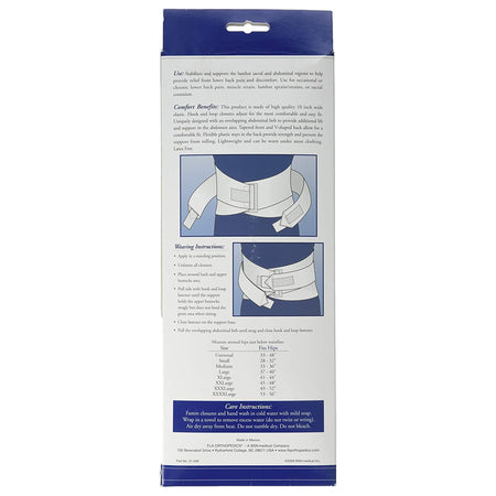 FLA Orthopedics Lumbar Sacral Support with Abdominal Belt, Small-Back Support FLA Orthopedics Standard Small Hook and Loop Closure 28 to 32 Inch Hip Circumference 10 Inch Height Adult