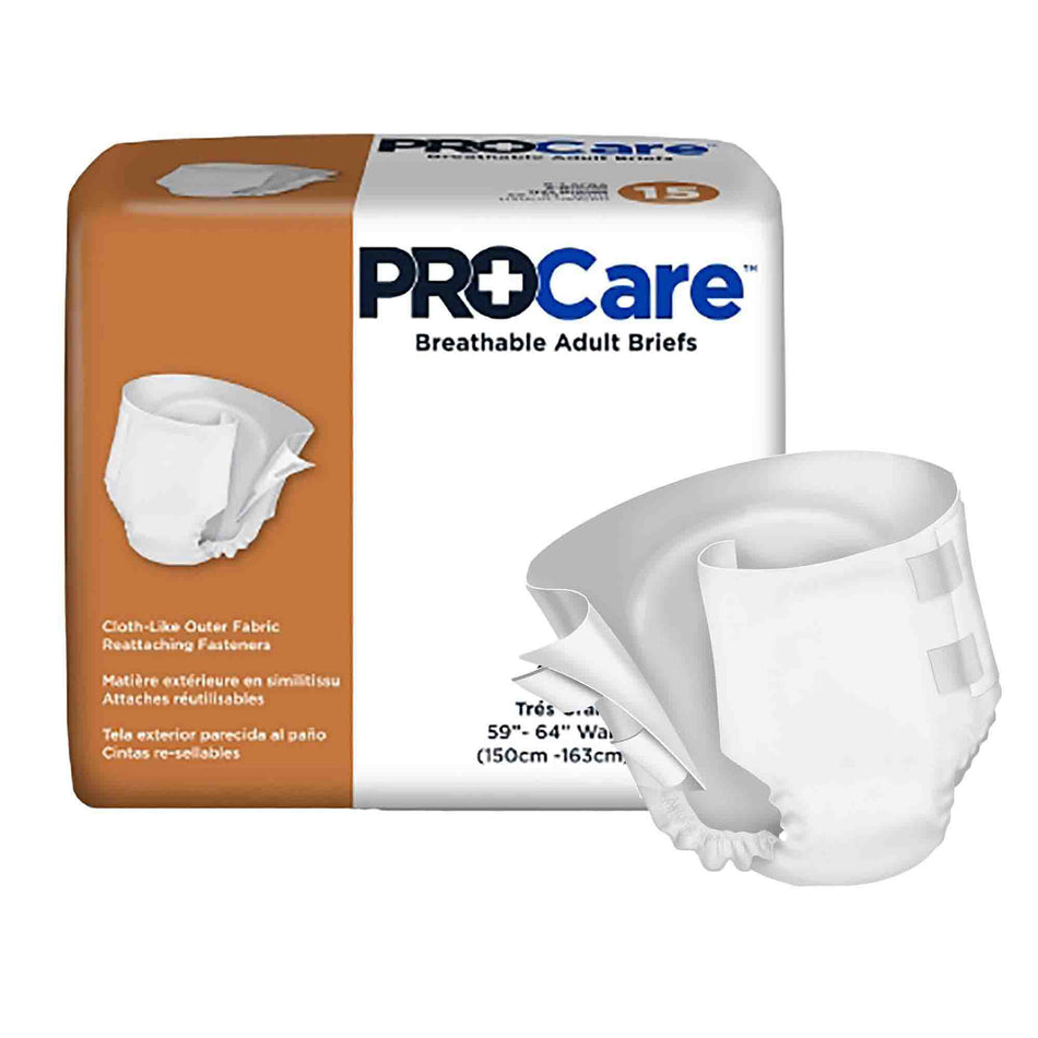 PROCare Breathable Adult Briefs, X-Large-Unisex Adult Incontinence Brief ProCare X-Large Disposable Heavy Absorbency