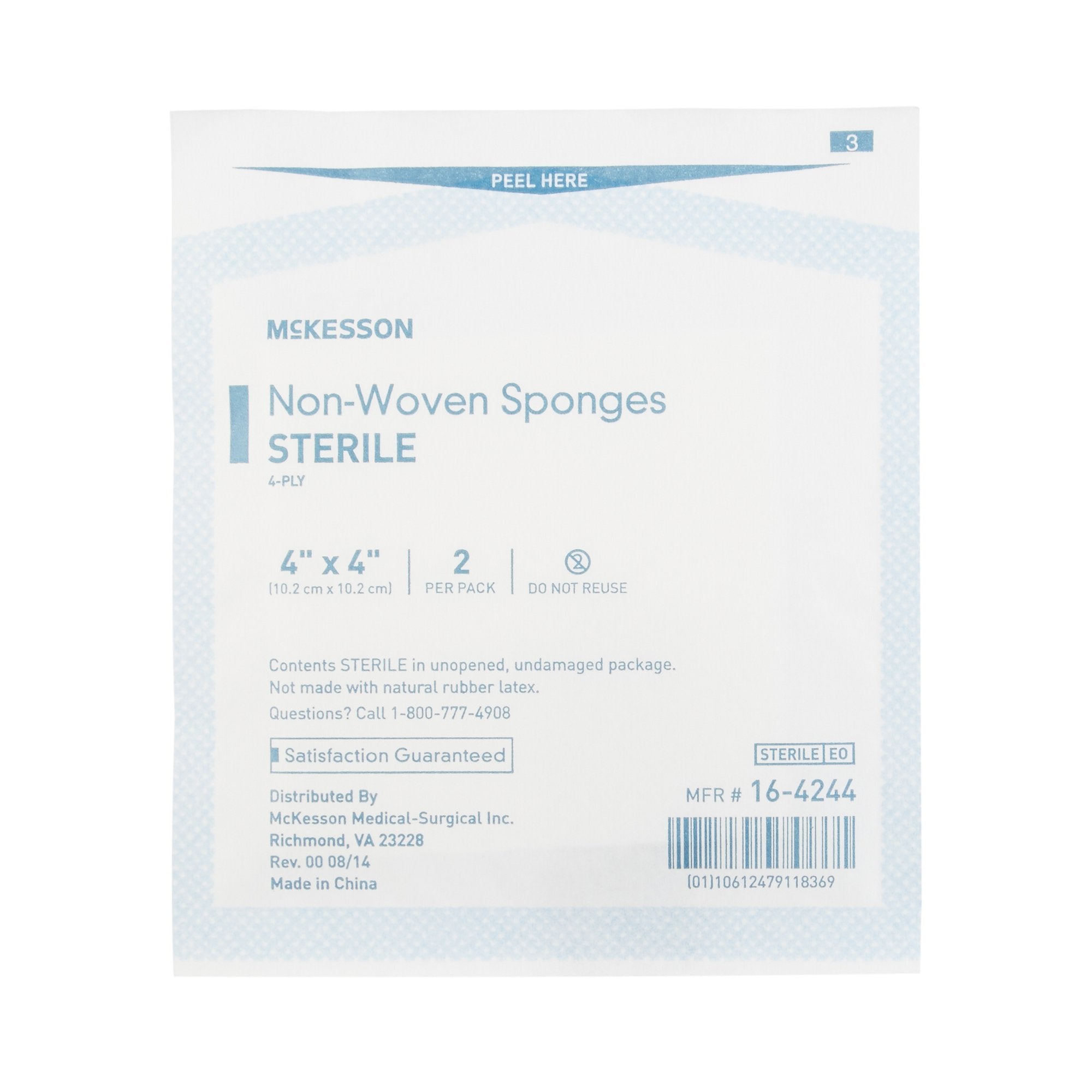 McKesson Sterile Nonwoven Sponge, 4 x 4 Inch, 4-Ply-Nonwoven Sponge McKesson 4 X 4 Inch 4-Ply Sterile 2 per Pack