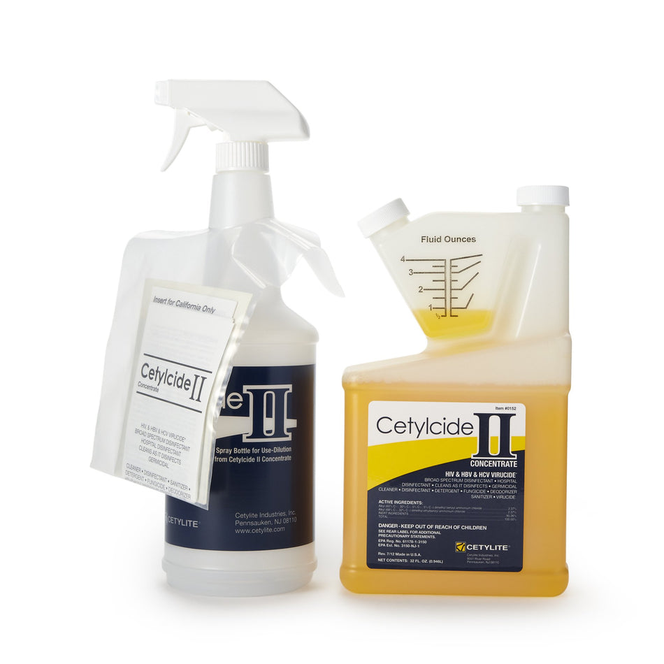 Cetylcide-II Surface Disinfectant Concentrate, 32 oz.-Cetylcide-II Surface Disinfectant Quaternary Based Manual Pour Liquid Concentrate 32 oz. Bottle Lemon Scent NonSterile