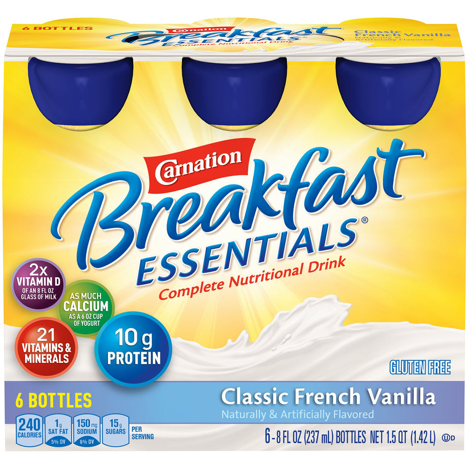 Carnation Breakfast Essentials Vanilla Nutritional Drink, 8-ounce bottle-Oral Supplement Carnation Breakfast Essentials French Vanilla Flavor Liquid 8 oz. Bottle