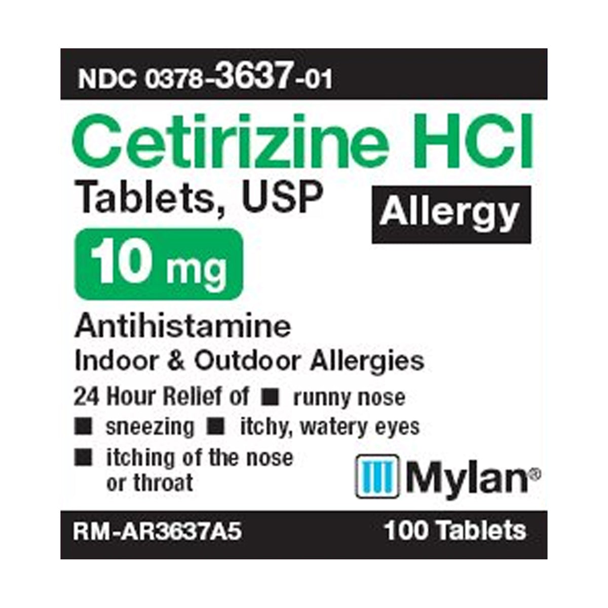 Mylan Cetirizine HCl Allergy Relief-Allergy Relief Mylan 10 mg Strength Tablet 100 per Bottle