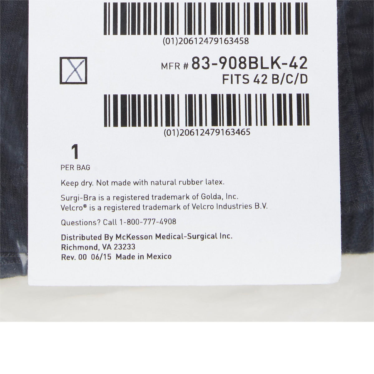 McKesson Surgi-Bra II, 42 Inch, Black-Post-Surgical Bra McKesson Black 42 Inch
