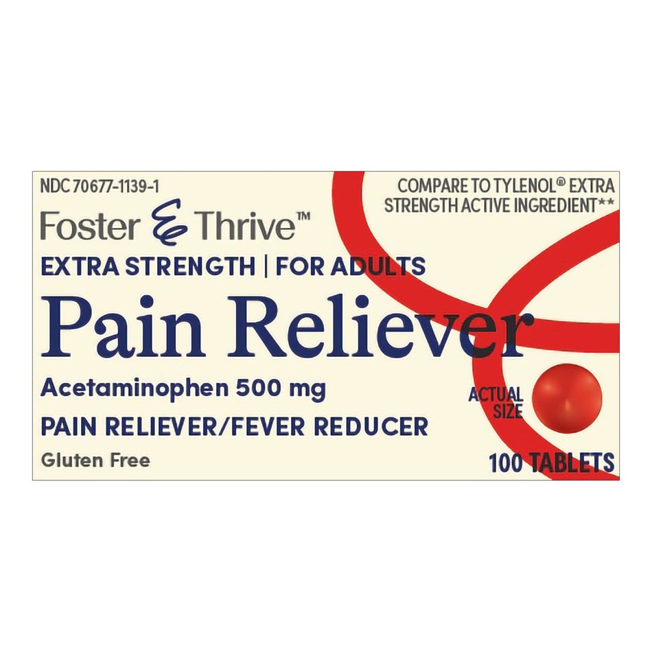 Foster & Thrive Pain Reliever Acetaminophen 500 mg Tablets Extra Strength-Pain Relief Foster & Thrive 500 mg Strength Acetaminophen Tablet 100 per Bottle