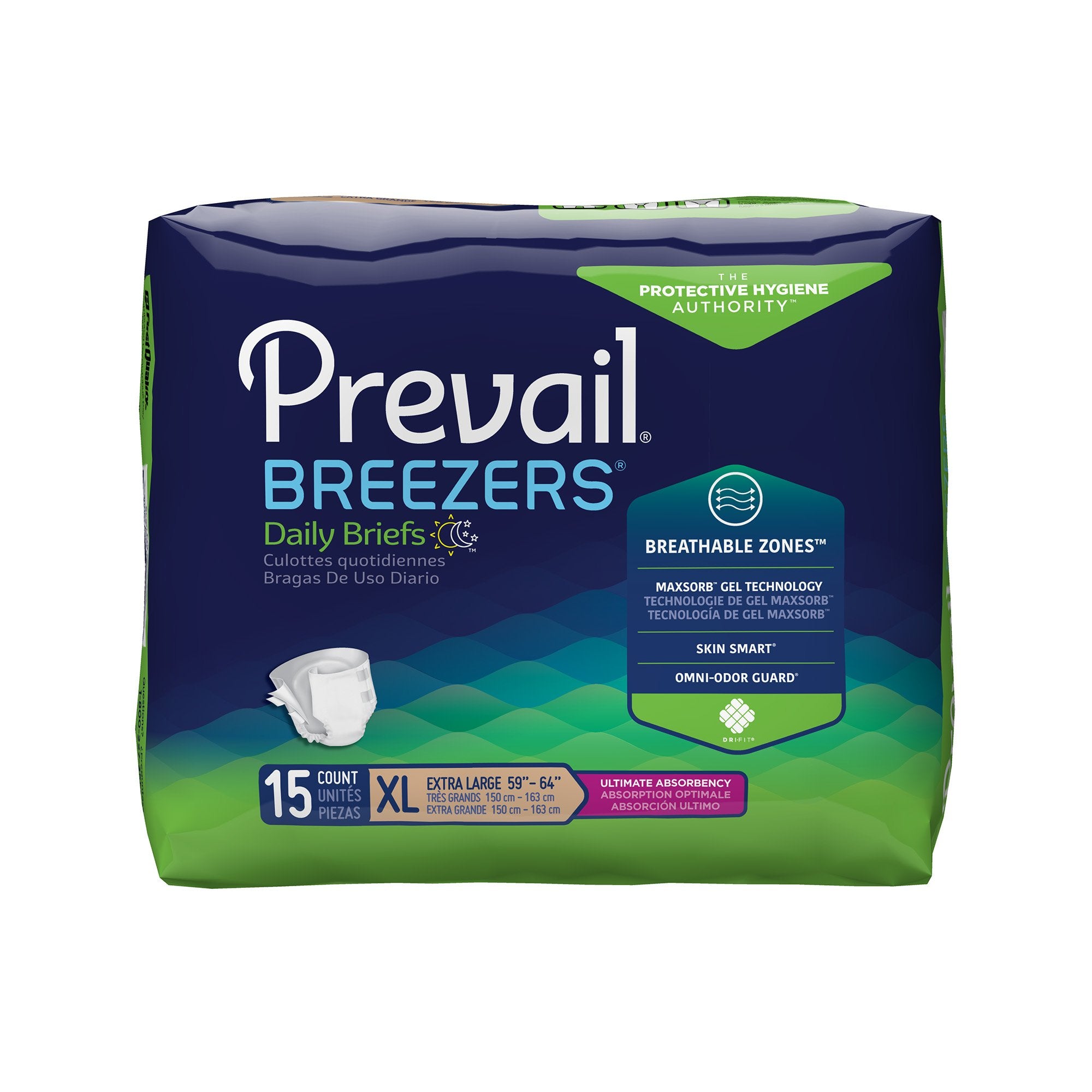 Prevail� Breezers� Ultimate Absorbency Incontinence Briefs, Extra Large-Unisex Adult Incontinence Brief Prevail� Breezers� X-Large Disposable Heavy Absorbency