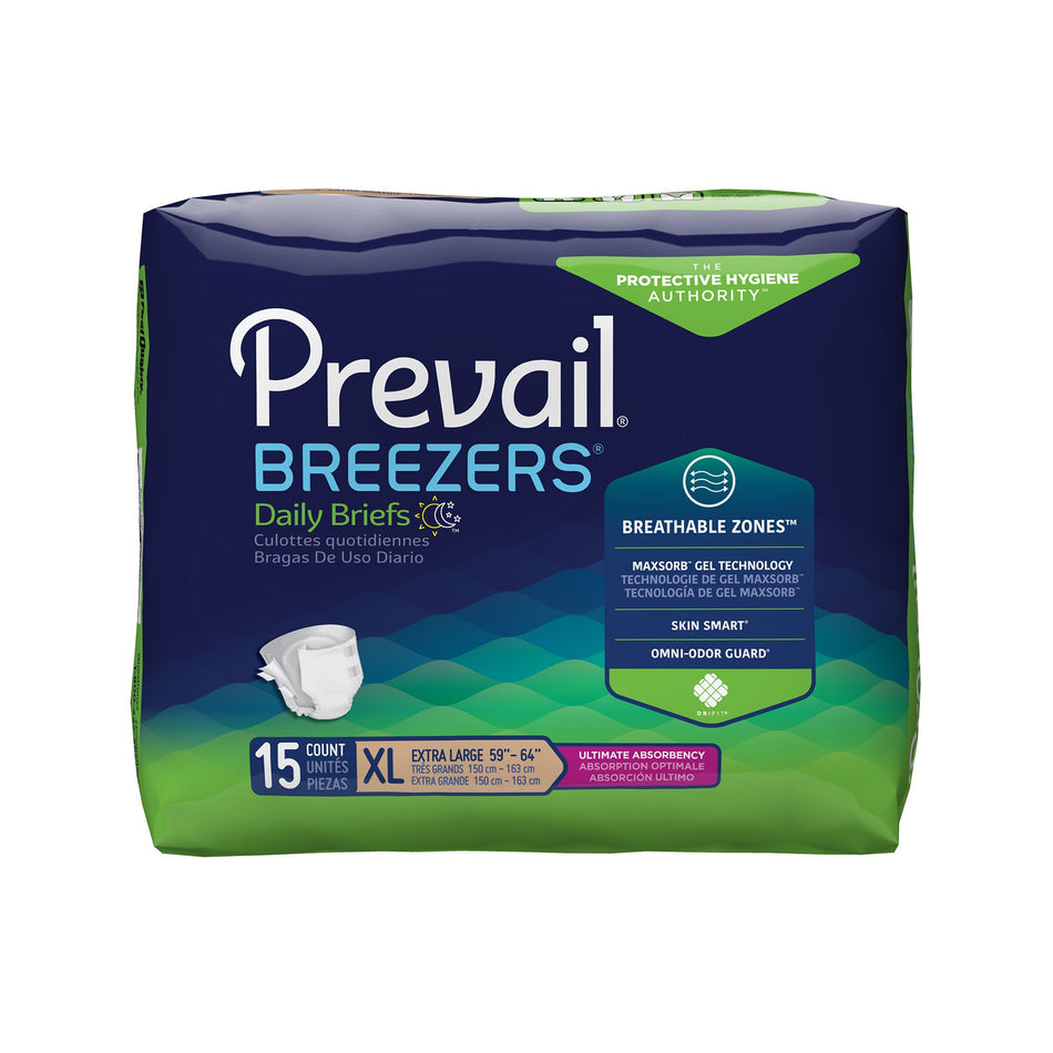 Prevail Breezers Ultimate Absorbency Incontinence Briefs, Extra Large-Unisex Adult Incontinence Brief Prevail Breezers X-Large Disposable Heavy Absorbency