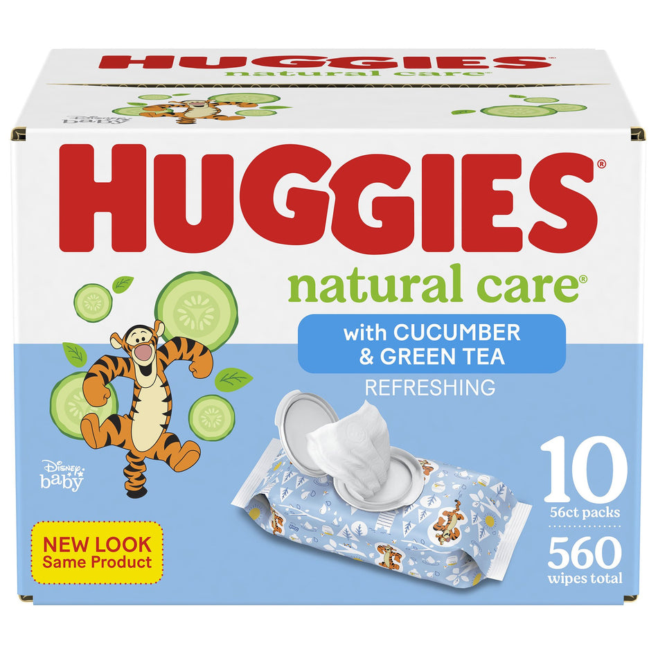 Huggies Natural Care Refreshing Baby Wipes-Baby Wipe Huggies Natural Care Refreshing Soft Pack Cucumber / Green Tea Scent 560 Count