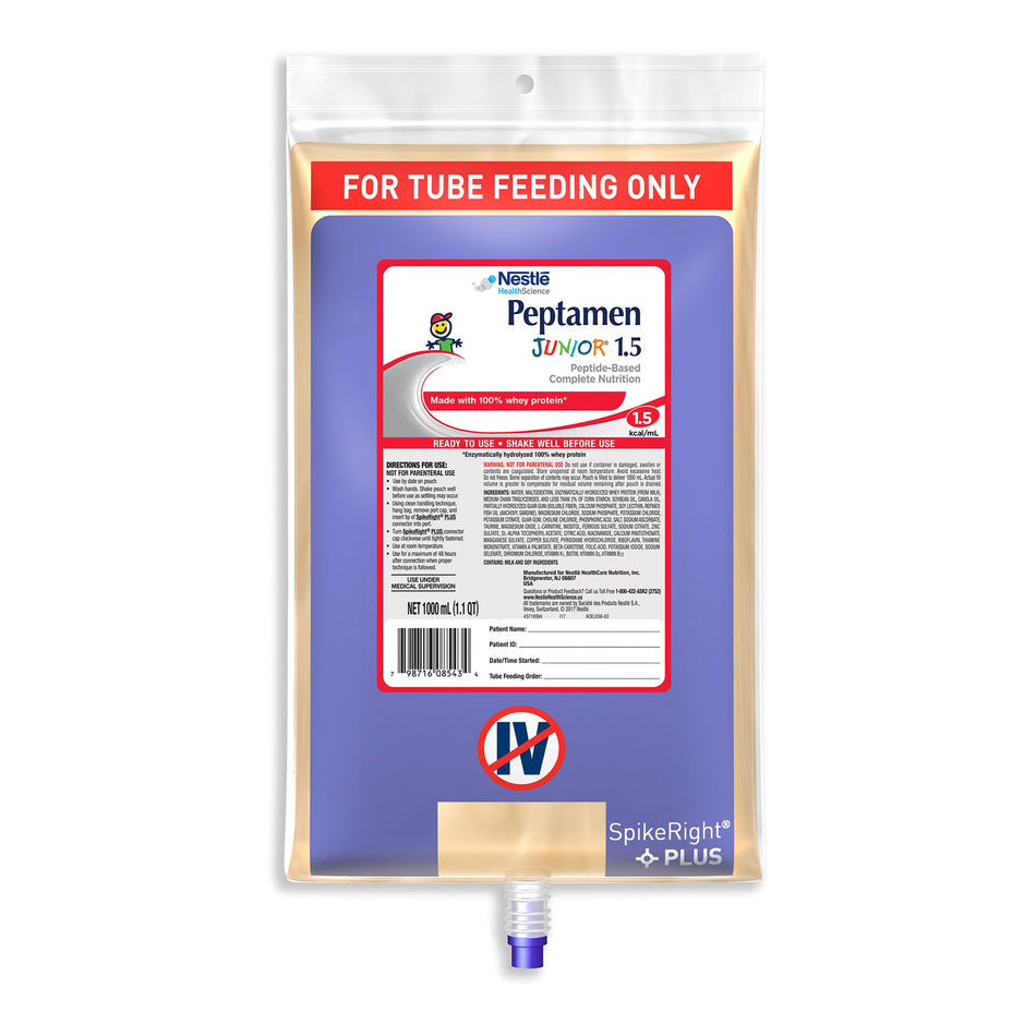 Peptamen Junior� 1.5 Pediatric Tube Feeding Formula, 1000 mL Bag-Pediatric Tube Feeding Formula Peptamen Junior� 1.5 Unflavored 1000 mL Bag Liquid Whey Protein Impaired GI Function