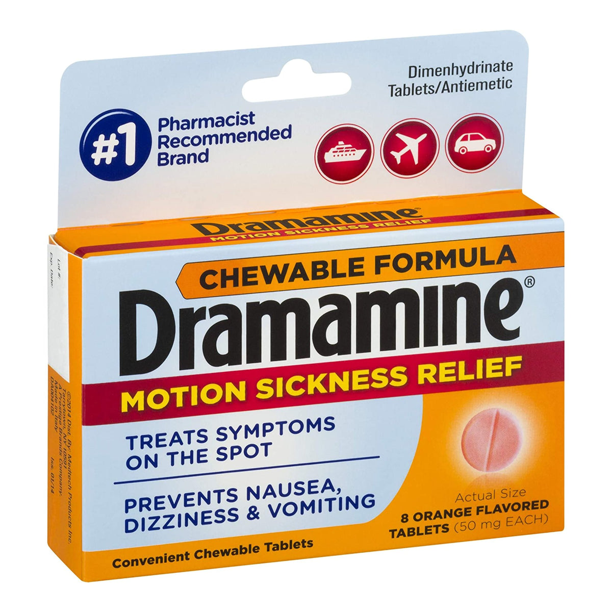 Dramamine Dimenhydrinate Nausea Relief-Nausea Relief Dramamine 50 mg Strength Chewable Tablet 8 per Box