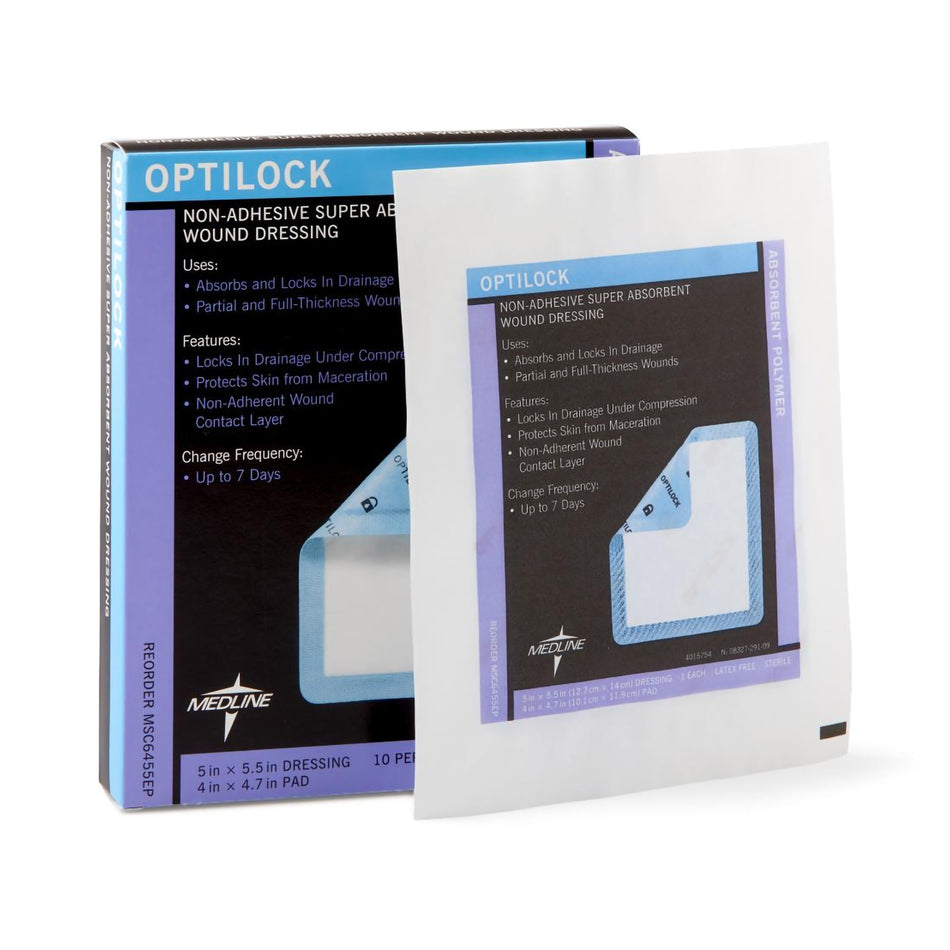 Optilock Nonadhesive Dressing, 5 x 5� Inch-Super Absorbent Dressing OptiLock� 5 X 5-1/2 Inch Rectangle