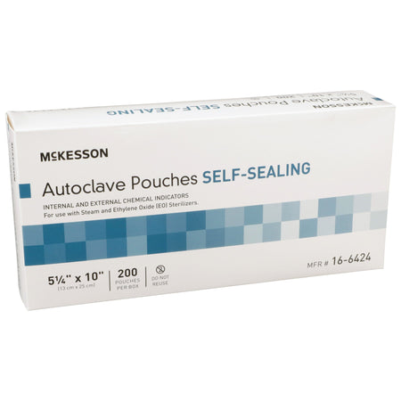 McKesson Sterilization Pouch, 5 x 10 Inch-Sterilization Pouch McKesson Ethylene Oxide (EO) Gas / Steam 5-1/4 X 10 Inch Transparent Blue / White Self Seal Paper / Film